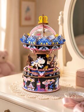 Brand New Unassembled 3D Wooden Puzzle “Starry Night” Carousel Music Box Kit